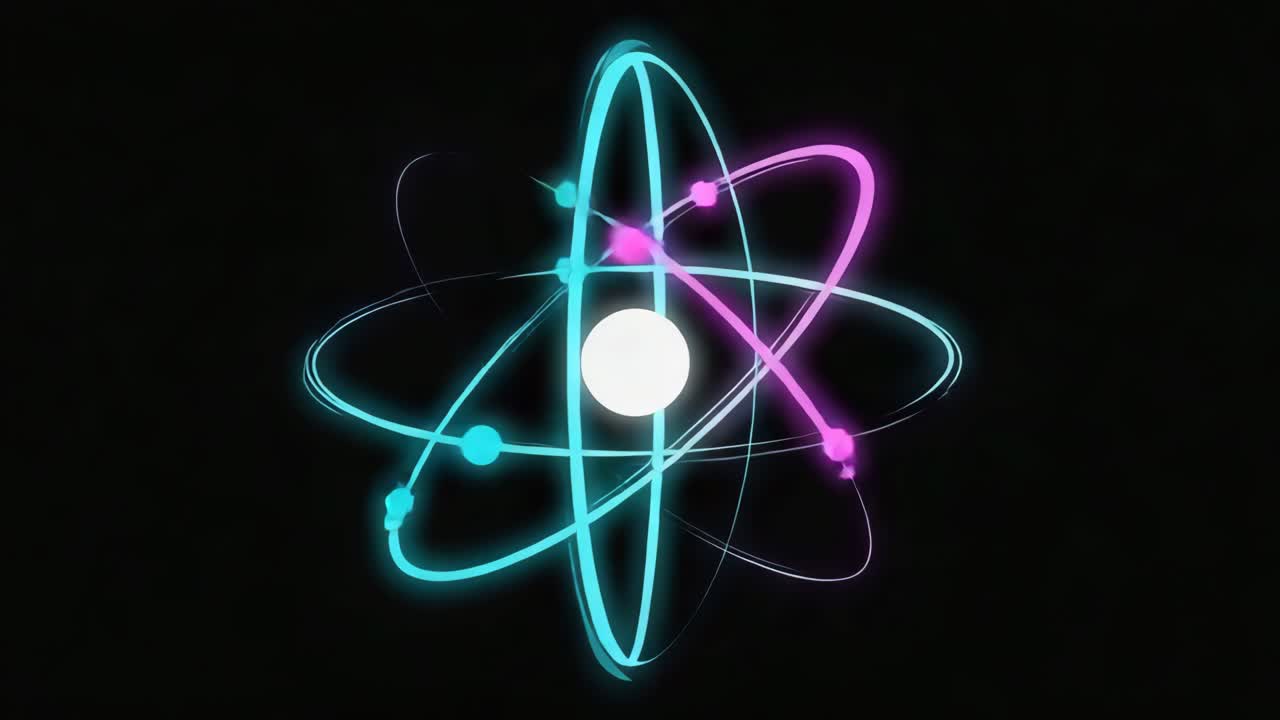 Abstract Neon Atom Model on Black Background