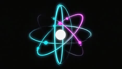 abstract neon atom model on black background