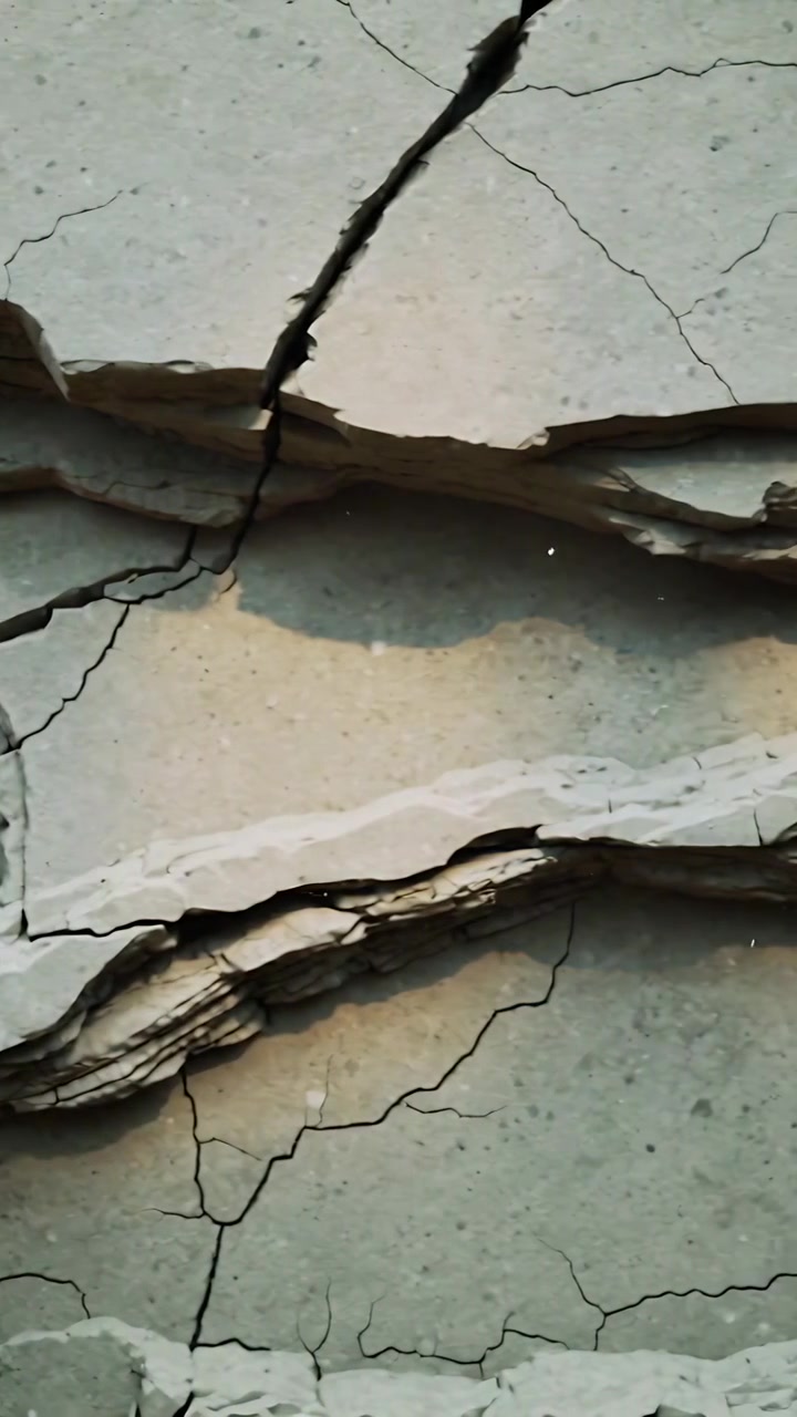 Vertical video: Panning camera surveying layered clay bank, exposing flaking slabs, fissures, root
