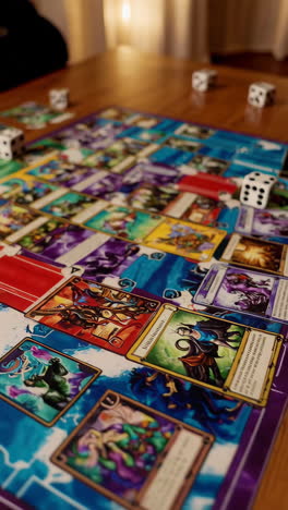 board game gameplay with cards and dice