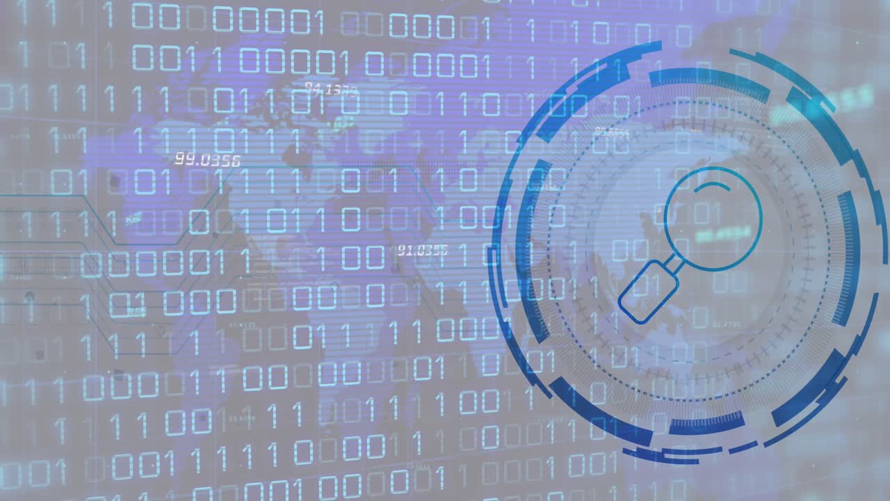 Animation of reading glass icon over world map