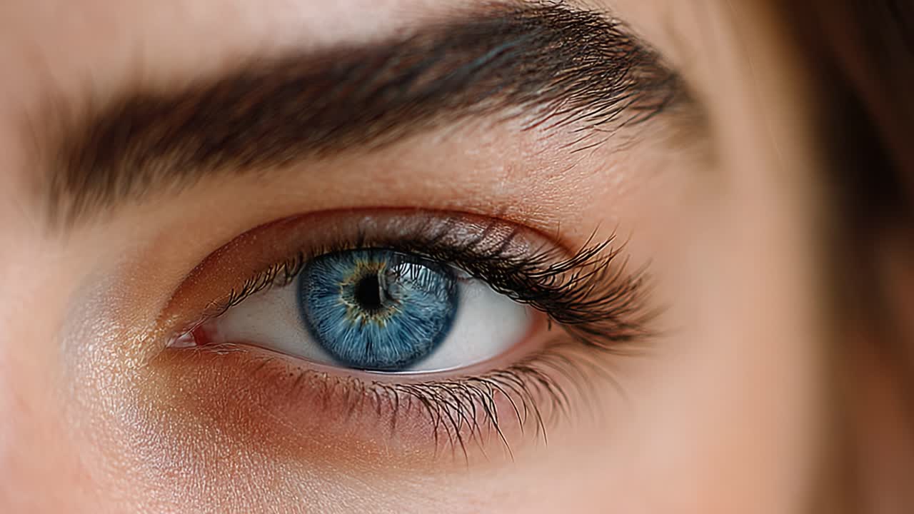 A Close-Up Study of an Eye Capturing the Beauty and Intricacy of Human Features, Highlighting Vibrant Blue Color and Detailed Textures in Natural Lighting