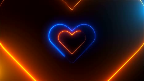 muchas formas de corazón de neón en el espacio, telón de fondo generado por computadora abstracta, telón de fondo renderizado en 3d