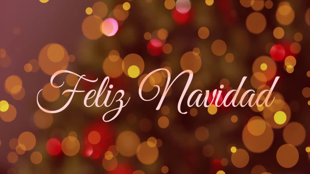 animación de felicitaciones de navidad texto sobre el árbol de navidad con luces de hadas