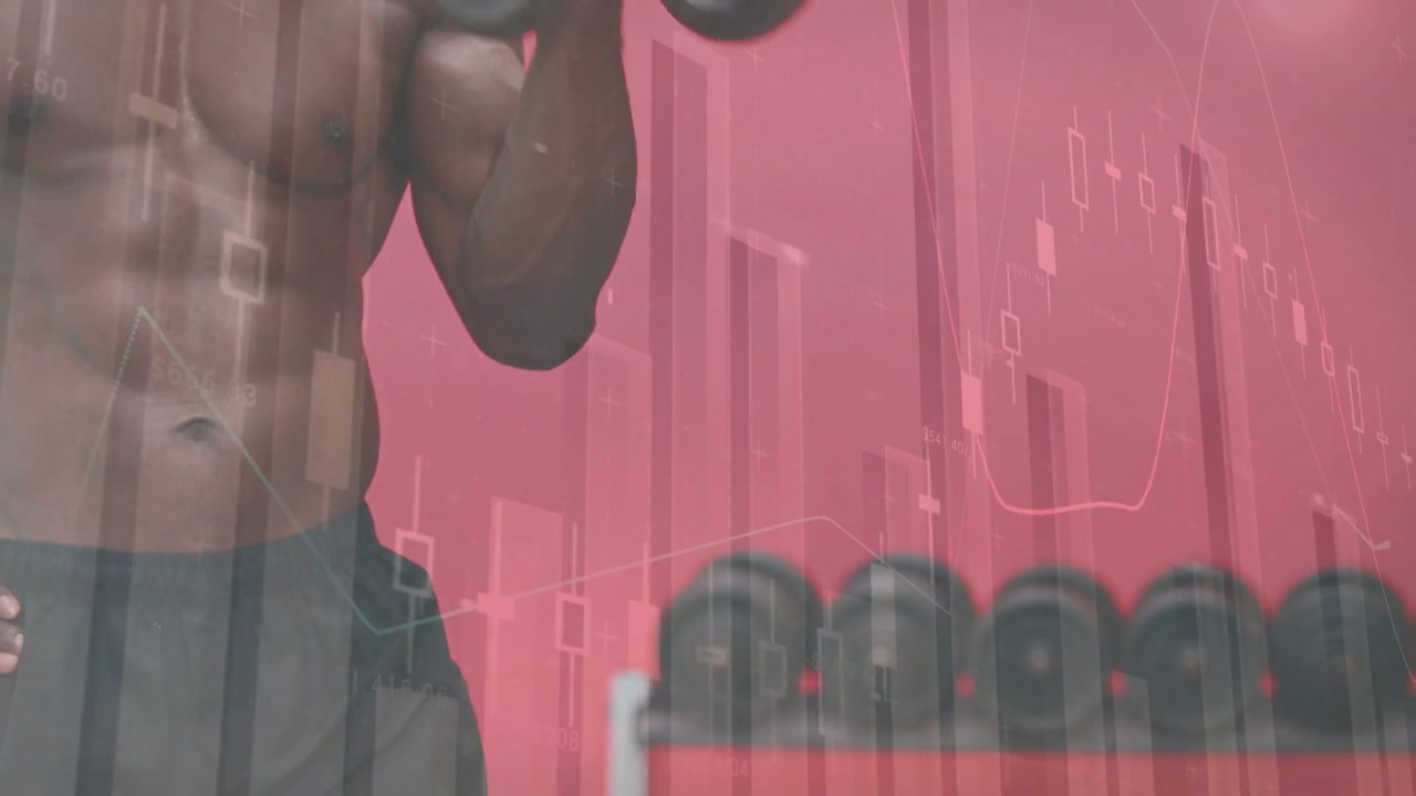 Man performing dumbbell curls initiating right-arm curl for fitness with clear charts tracking reps