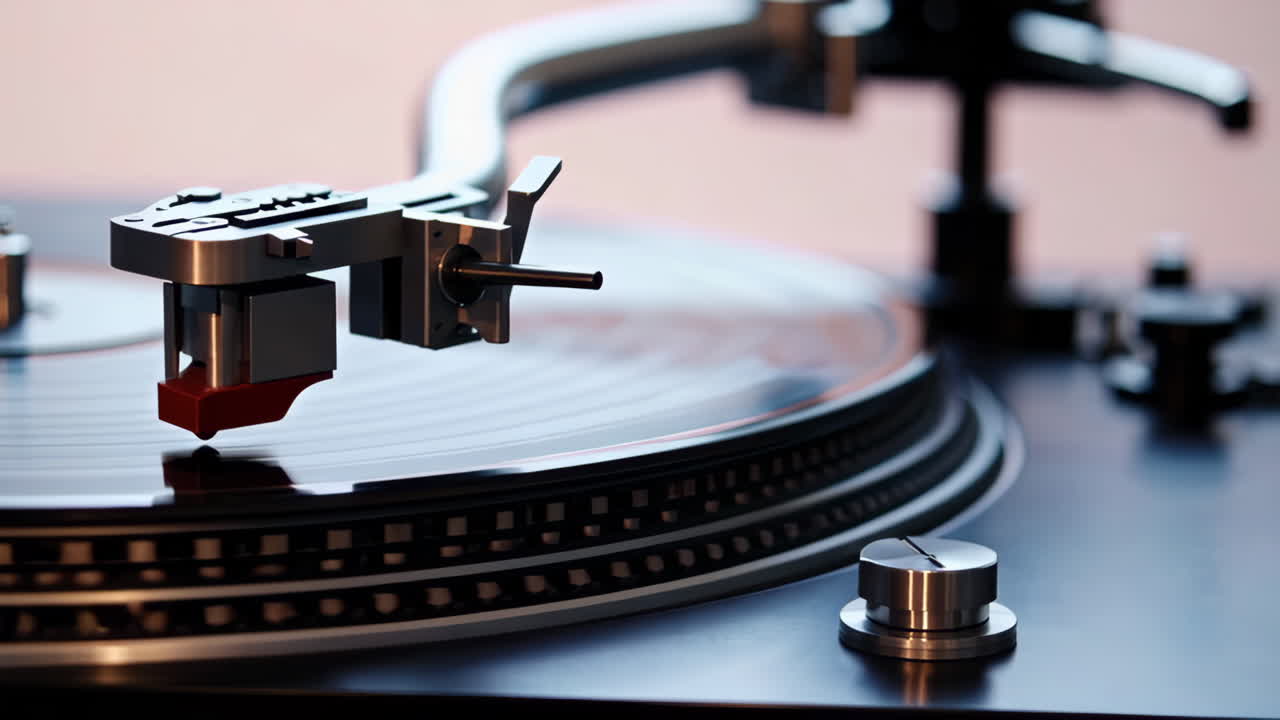 비닐 레코드를 재생하는 턴테이블의 클로즈업
