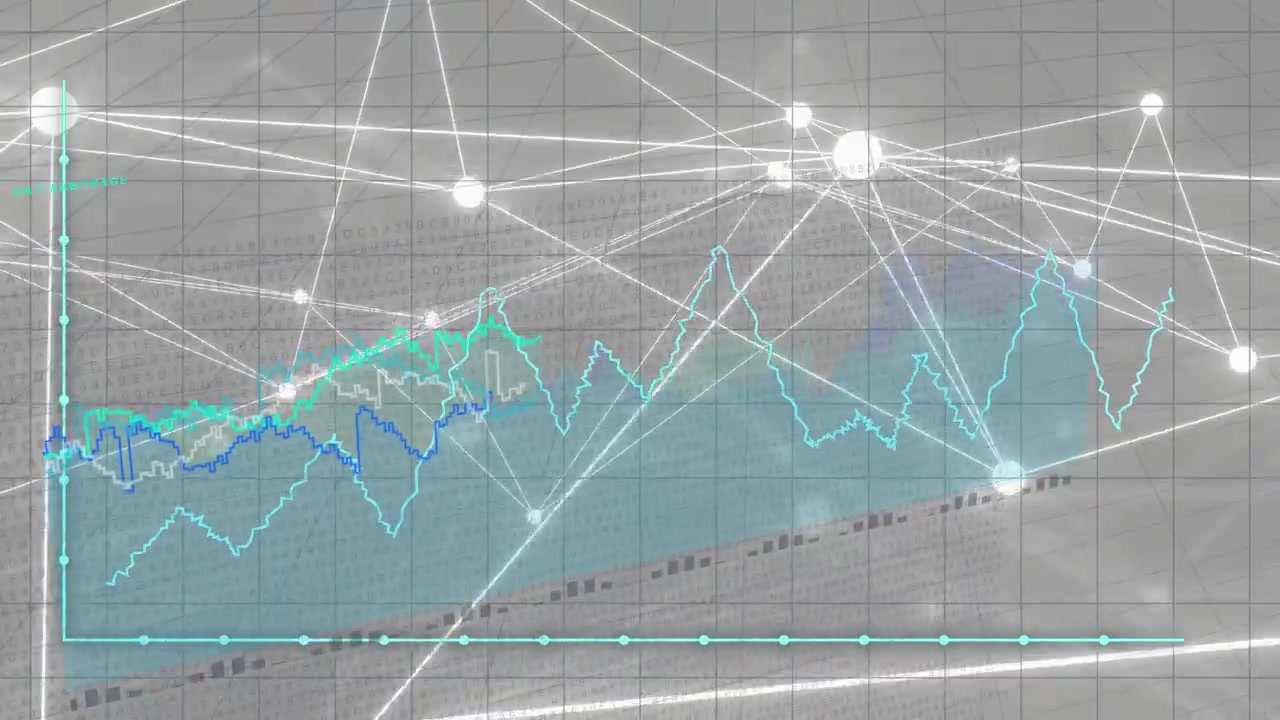 Baseline appearing, chart series growing, filled area widening, nodes lighting for data view