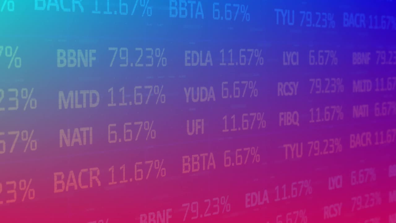 animación del procesamiento de datos financieros sobre un fondo azul a rosa