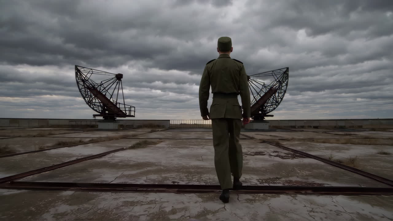 Soldier Walking at Abandoned Military Radar Site