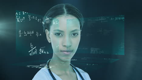 doctora contra ecuaciones matemáticas en el fondo