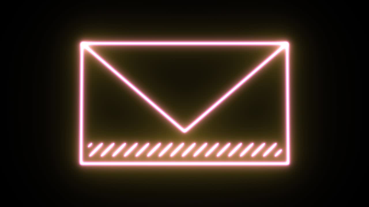 Animazione di un'icona luminosa al neon. Sfondo nero 4K UHD