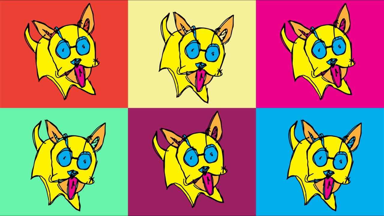 어린이들이 팝 아트 그림을 그리며 개를 주제로 한 원활한 배경