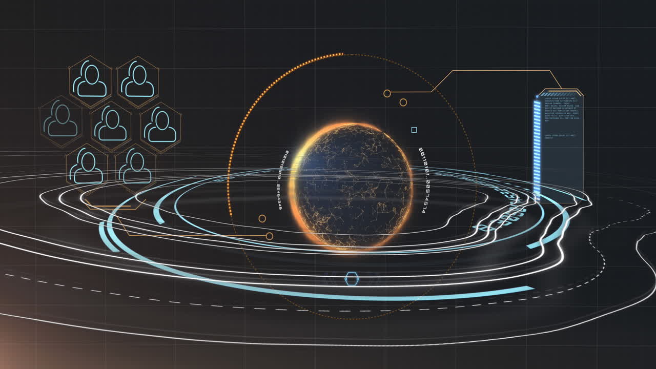 검은 바탕에 토포그래피에 대한 지구 회전과 데이터 처리