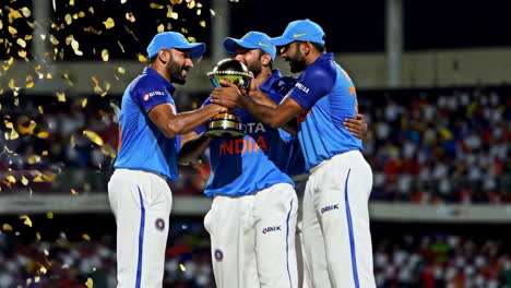 indian cricket team celebrating a victory