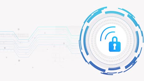 animation of network of connections and padlock on white background