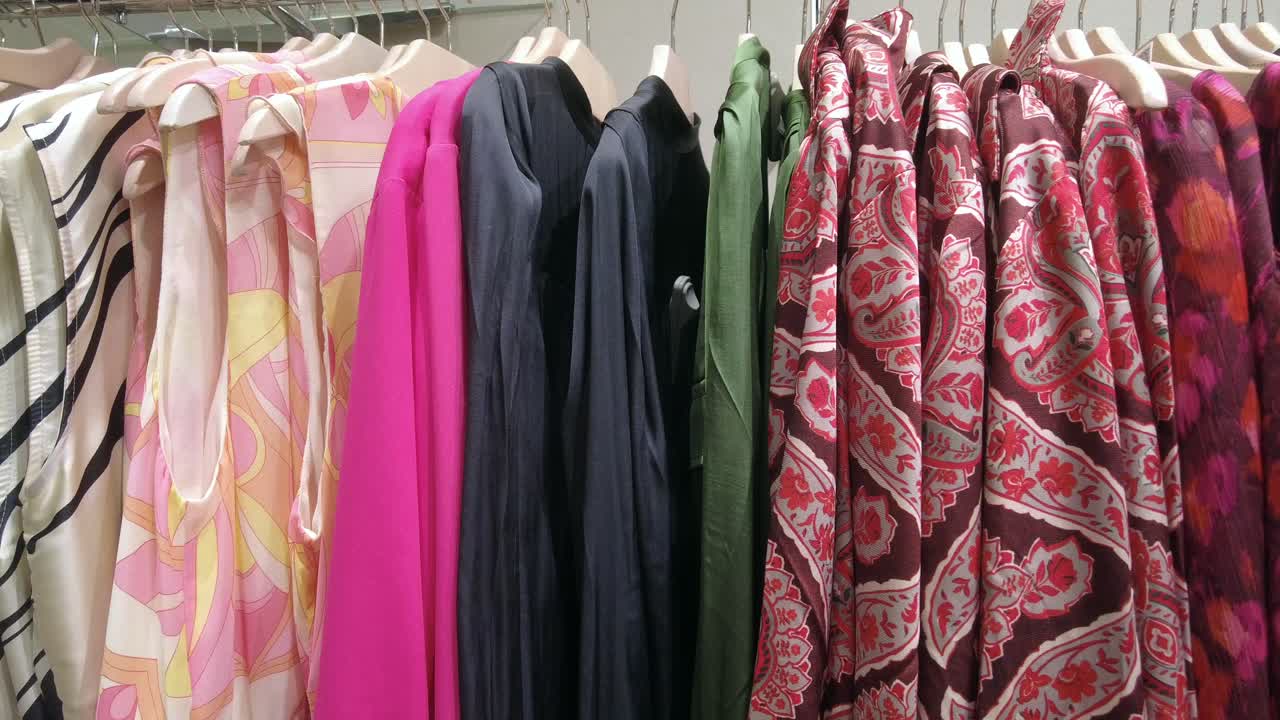 Close up of many women cloths display for sale