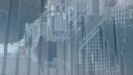 overlaying graph animation on residential street with trees and buildings