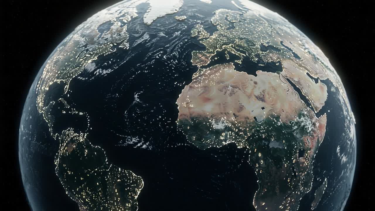 A Stunning View of Earth From Space Highlighting Continents and City Lights, Showcasing the Beauty of Our Planet's Geography and Clarity in the Universe