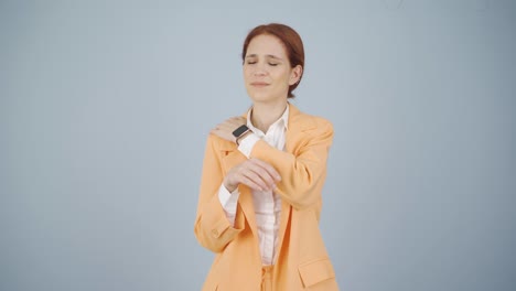Business woman&#039;s shoulders hurt.
