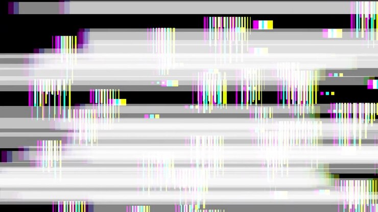 Digital Glitch Effect with Abstract White Lines and Noise