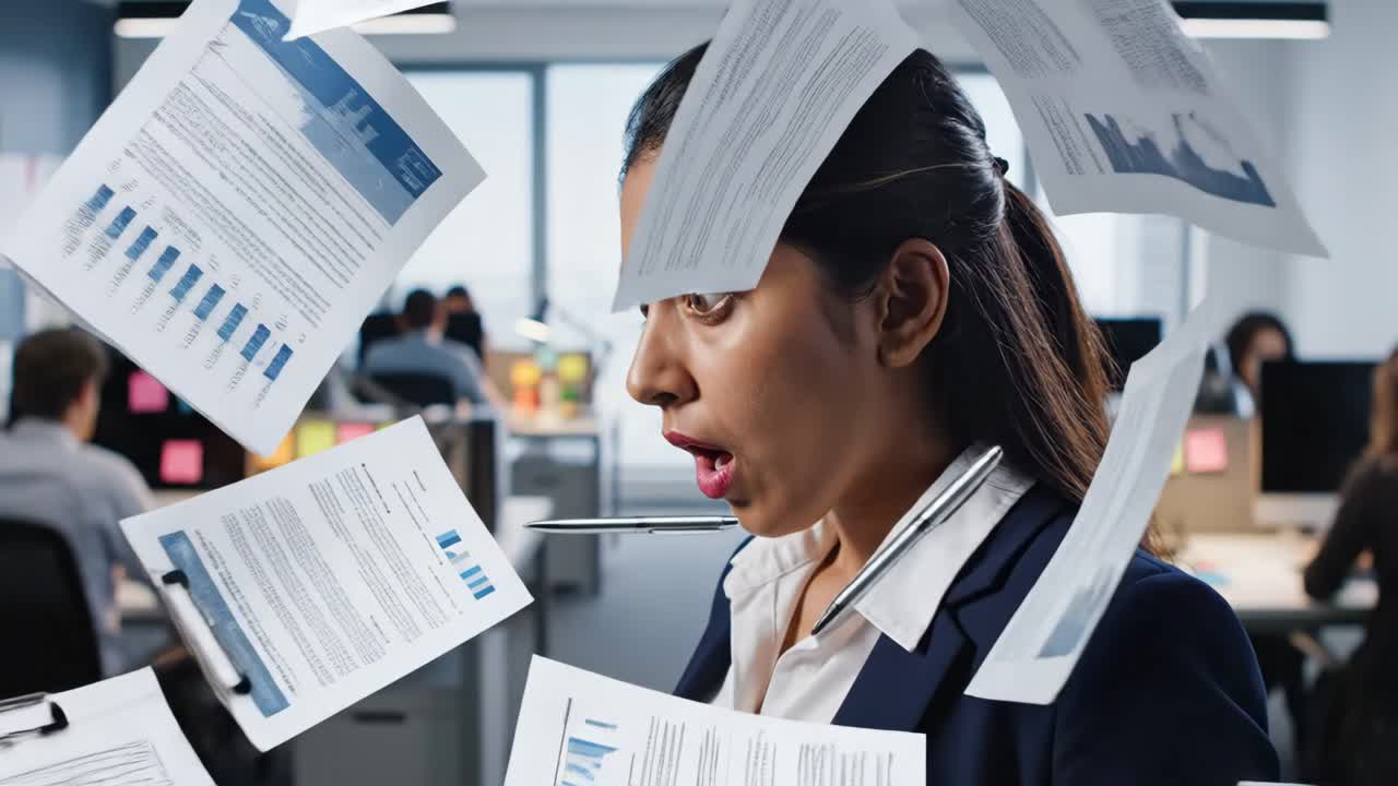 Surprised businesswoman in office