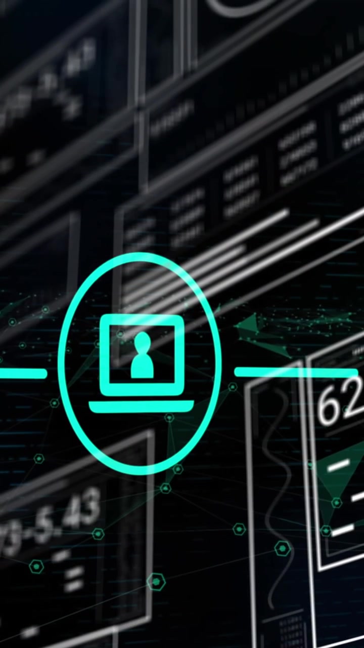 Animation of data processing and media icons over black background