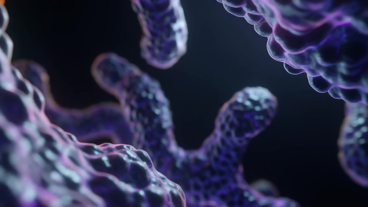 Microscopic View of Purple Bacteria Cells Floating in Dark Space