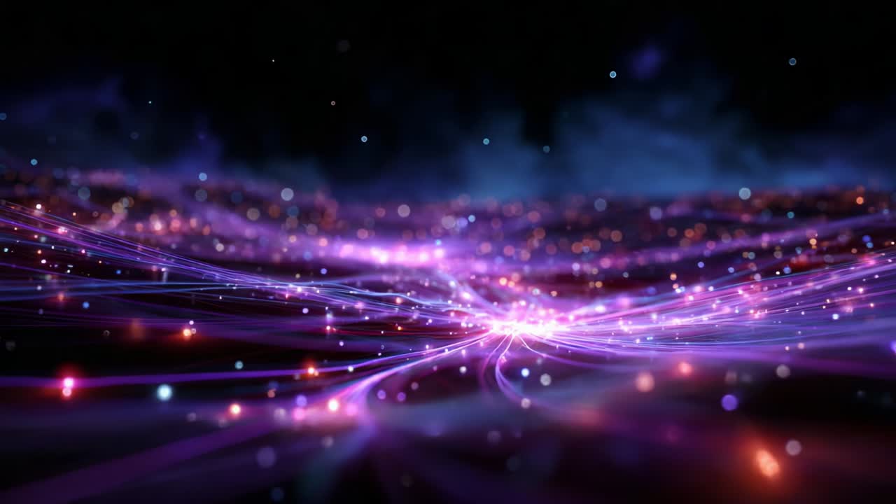 Abstract Purple Glowing Lines with Bokeh Lights