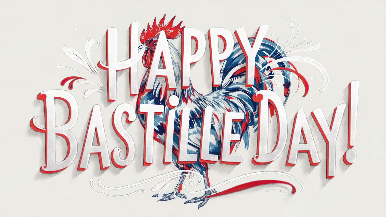 Happy Bastille Day graphic with Gallic rooster