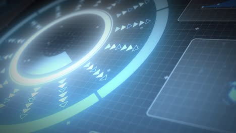 animation of data processing and scope scanning on screens over grid