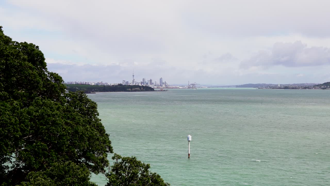 View of downtown Auckland and Sky Tower from Achilles Point