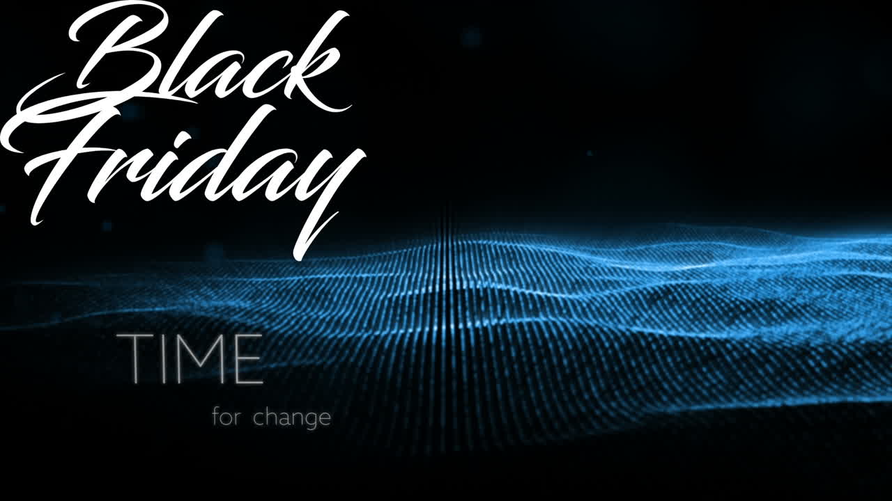Animation af Black Friday og tid til forandring på blåt glimmer over sort baggrund