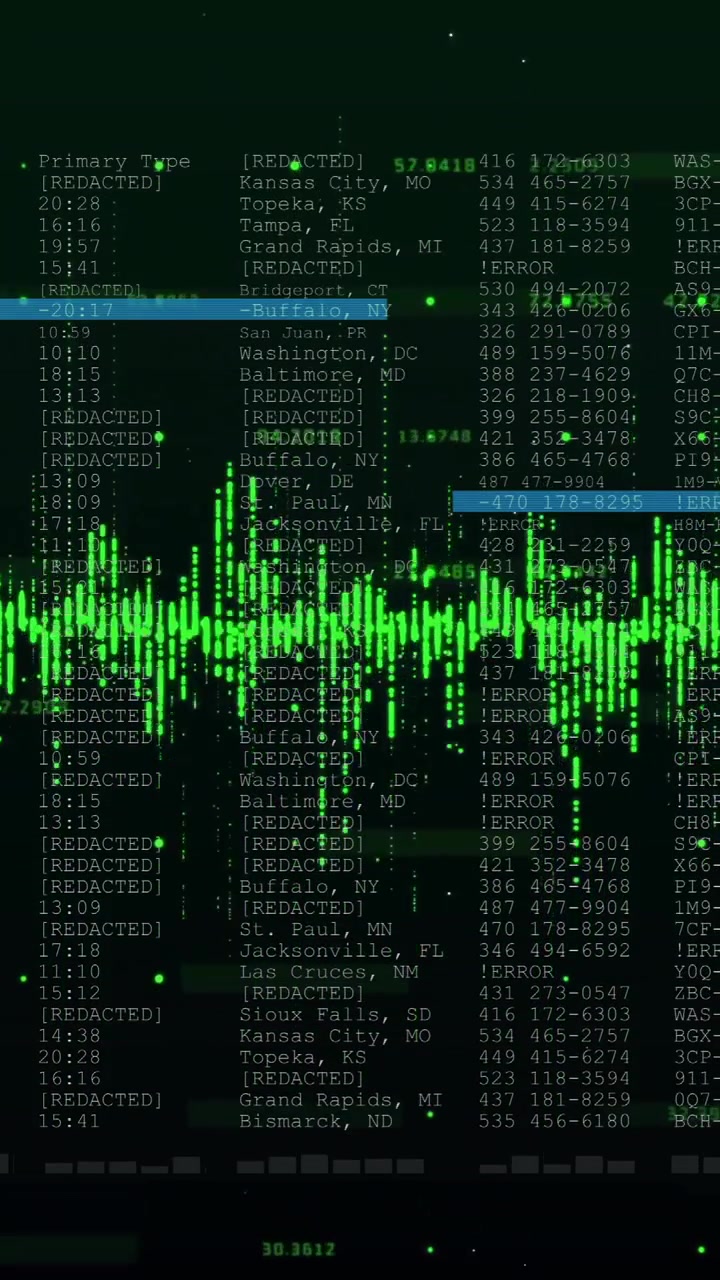 Animation of data processing on black background