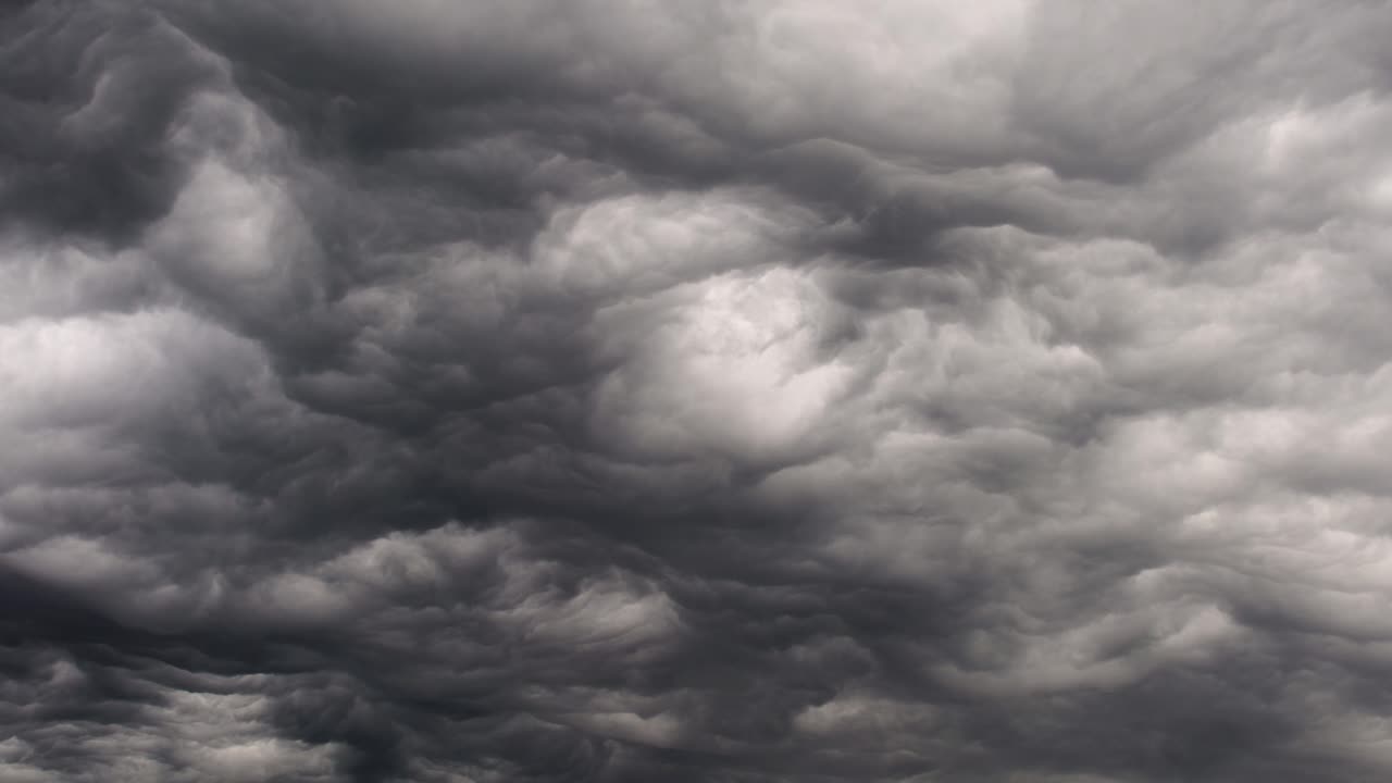 Slow Timelaps of dark slow moving, dramatic and unreal looking storm clouds