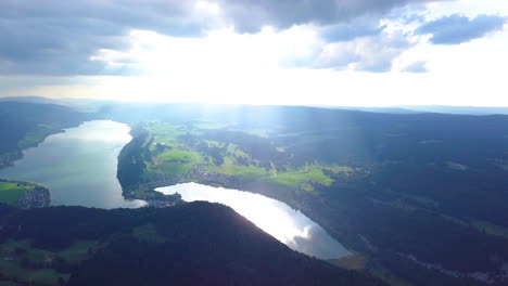 Luftaufnahme-Drohne-Schöne-Ansicht-Zum-Vierwaldstättersee,-Berg-Rigi-Und-Buergerstock-Vom-Pilatus,-Schweizer-Alpen,-Zentralschweiz