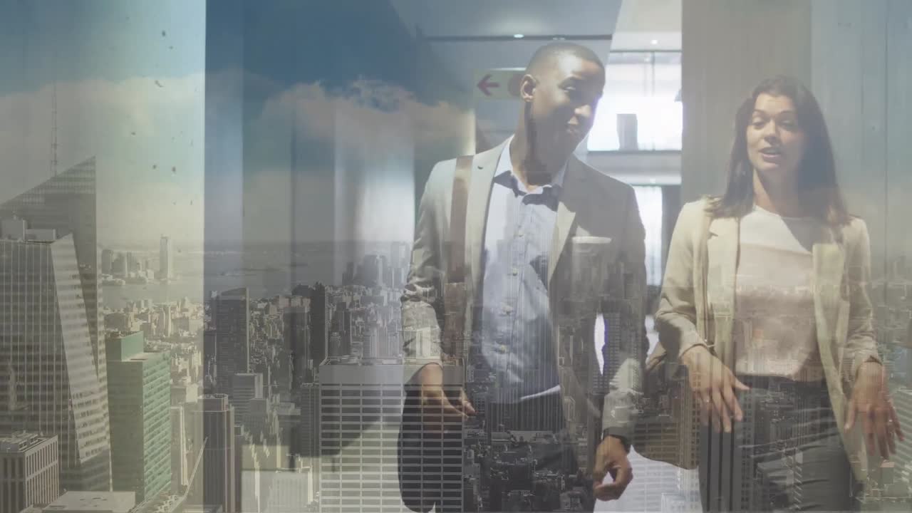 animazione del paesaggio urbano su due uomini d'affari diversi