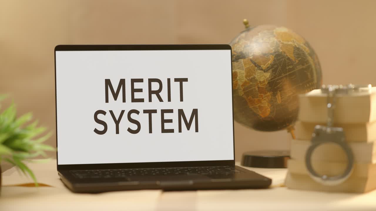 MERIT SYSTEM DISPLAYED IN LEGAL LAPTOP SCREEN