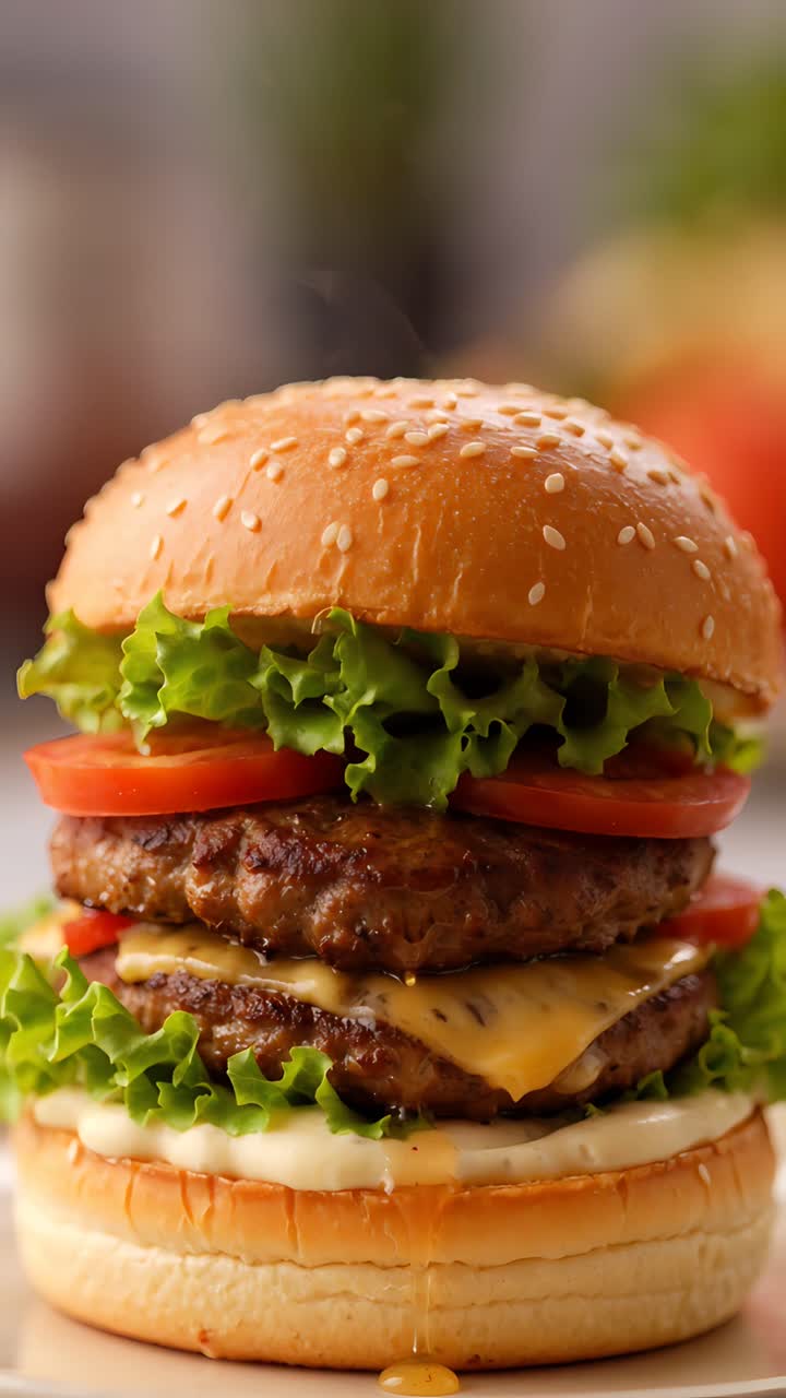 Hamburger Succoso Primo Piano Sfondo Bokeh 4K