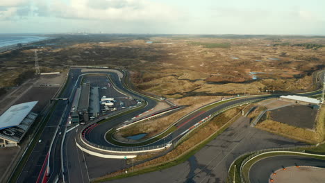 race circuit in zandvoort, the netherlands - aerial drone shot