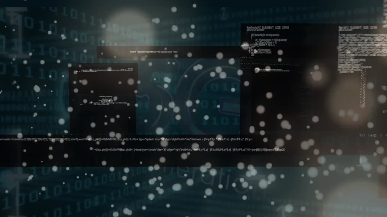 데이터 처리 및 검은색 배경에 빛의 점의 애니메이션