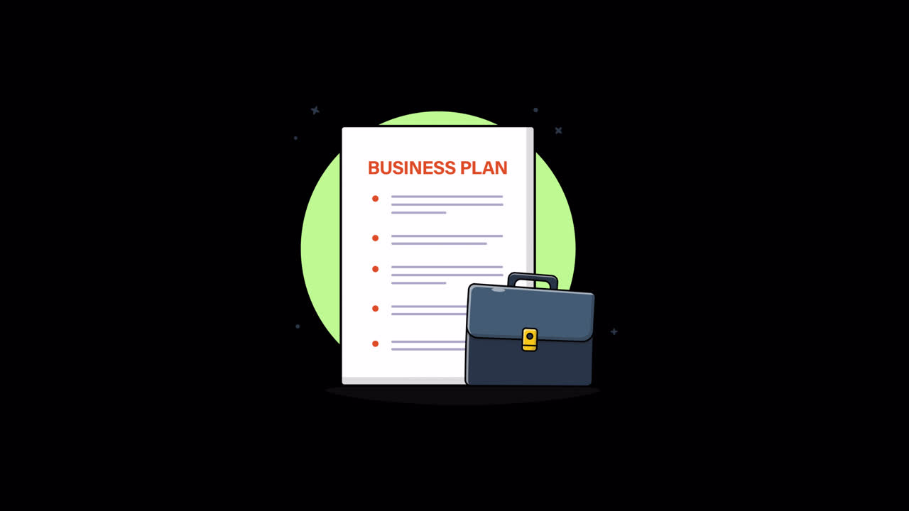 Documento animato di Business Plan con valigetta