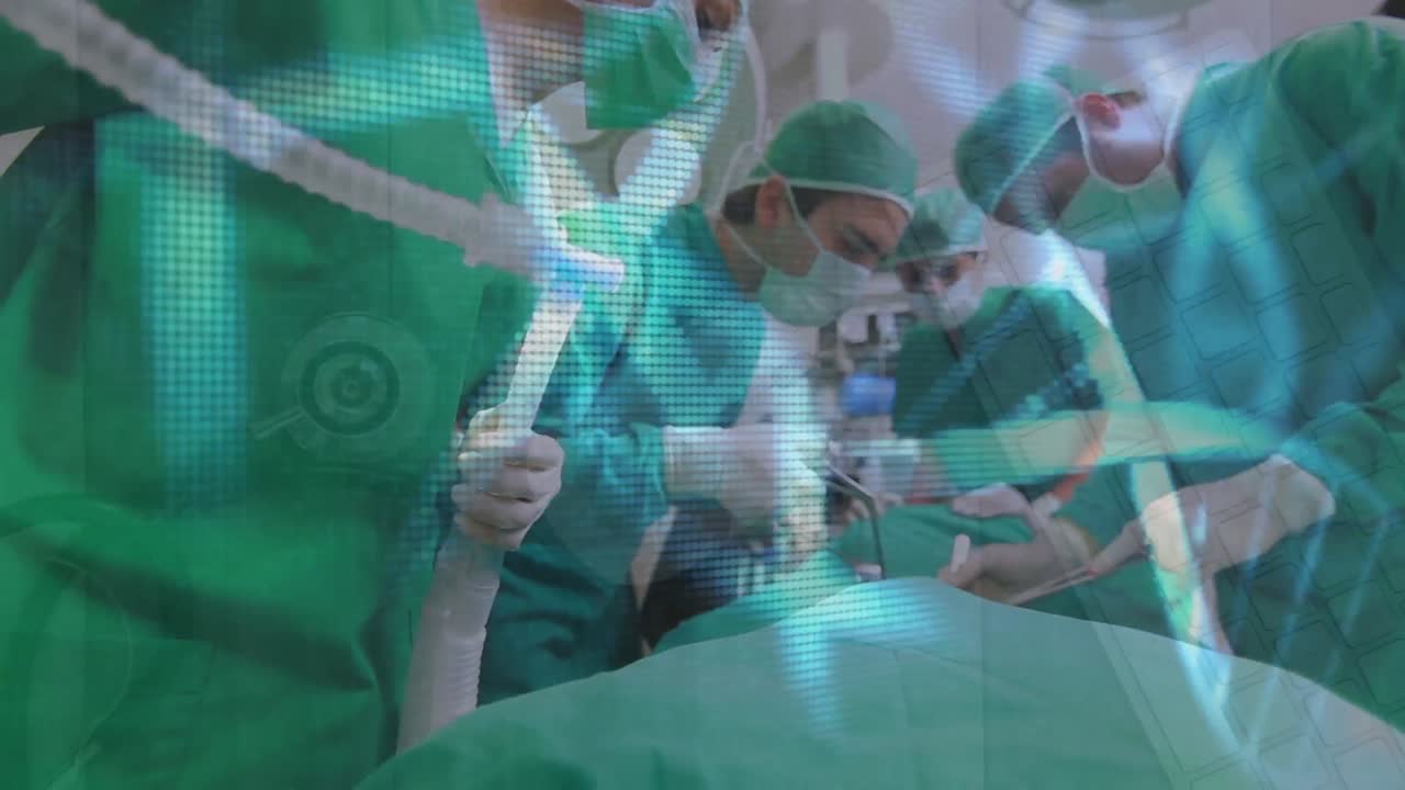 수술 중에 다양한 외과의사에 대한 dna 스트랜드의 애니메이션
