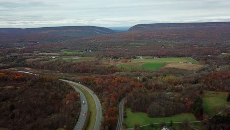 countryside drone shot highway and mountain