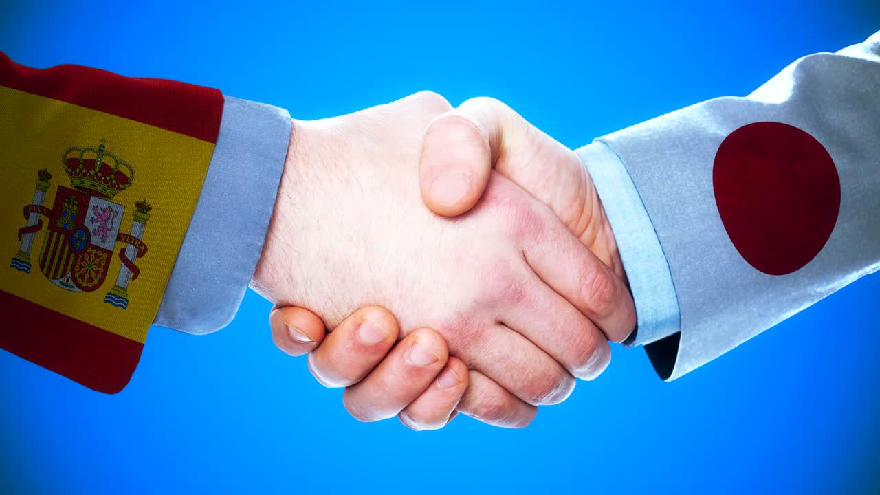 animación conceptual de apretón de manos sobre países y política con el canal matte /