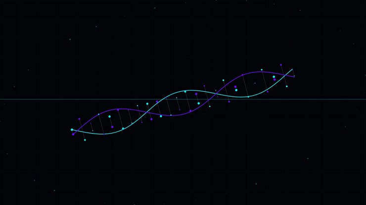 Rotating DNA Helix Animation on Dark Background