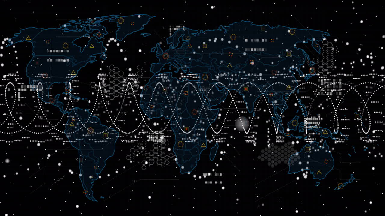 Animation of dna strand and world map over data processing
