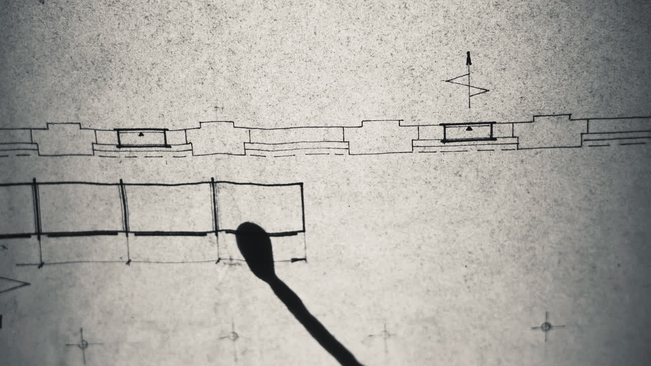 la tinta negra se derrama lentamente sobre los documentos del plan de construcción y los devalúa