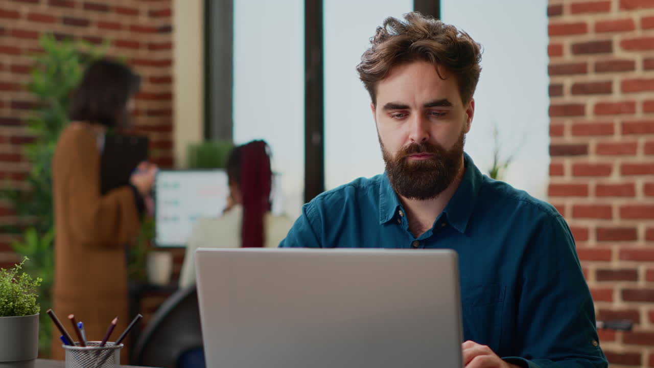 Business man working on successful presentation report