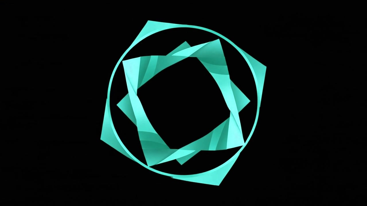 Abstract Turquoise Geometric Shape Rotating on Black Background