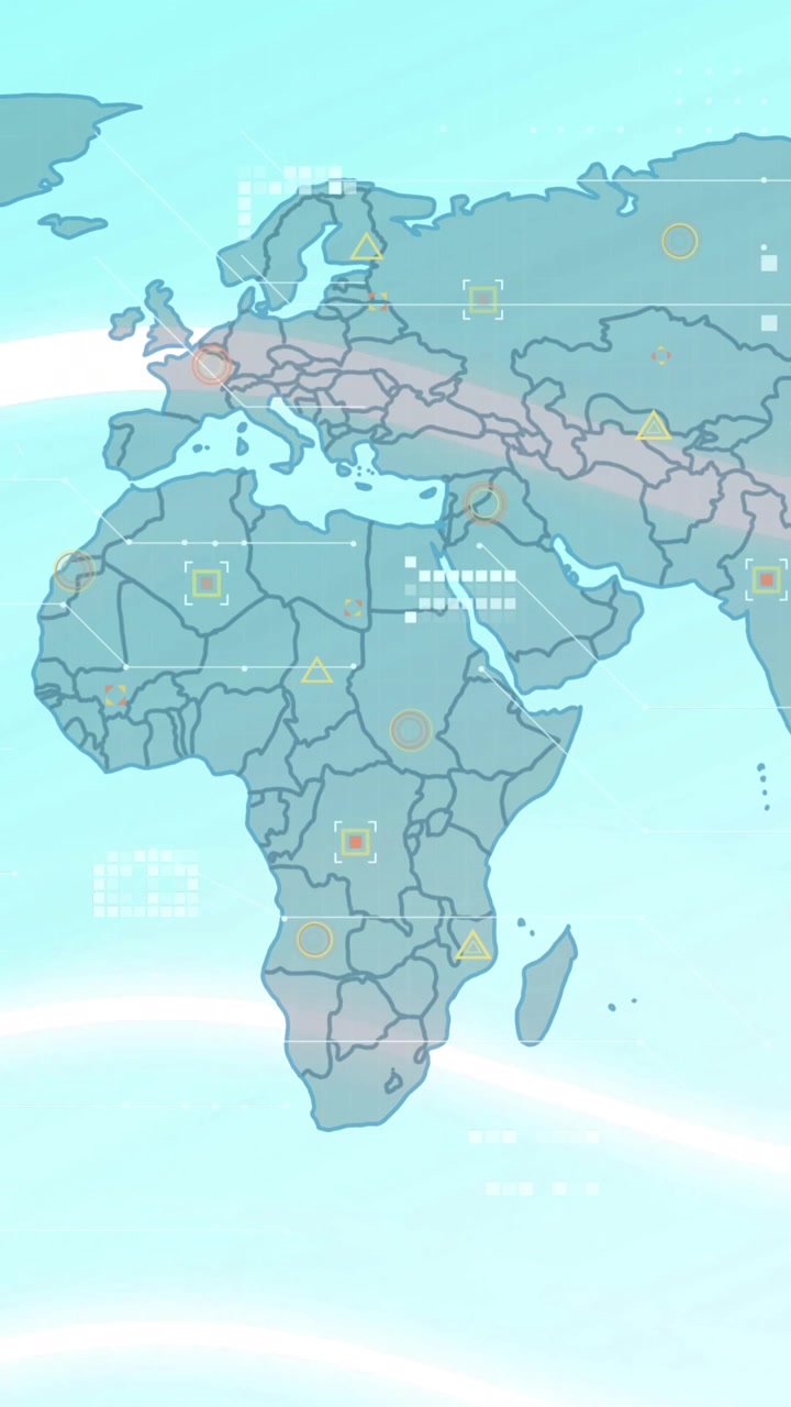 Animazione di una mappa del mondo e onde su sfondo blu